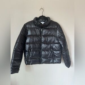 Black Zip Up Mid Length Puffer Jacket Size M